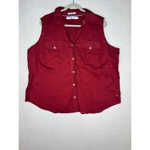 Tommy Hilfiger Womens Red Sleeveless Button Down Shirt Plus Size 22 Collared Top